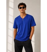 Erkek V Yaka Basic Tişört Kısa Kol Yazlık Regular Fit T-Shirt - Saks Mavisi