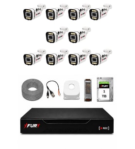 FURY 10 Kameralı 1080P Sesli 6 Warm LED Renkli Gece Görüşlü Güvenlik Kamera Sistemi 1TB 1606