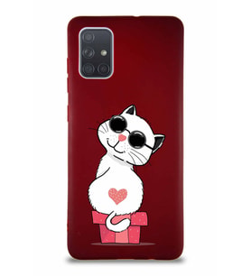 Samsung Galaxy A71 Soft Premier Kapak Coolcat Tasarımlı Silikon Kılıf - Mürdüm (Şeffaf)