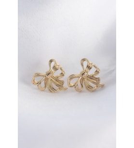Pirinç Gold Renk Fiyonk Küpe (Karışık)