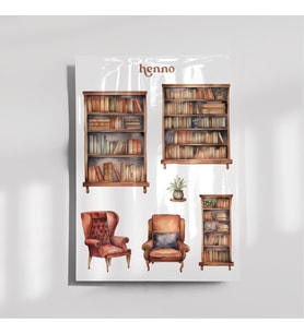 Vintage Kitaplık ve Cozy Temalı Şeffaf Sticker Seti – Çıkartma, Ajanda, Journal, Planlayıcı
