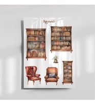 Vintage Kitaplık ve Cozy Temalı Şeffaf Sticker Seti – Çıkartma, Ajanda, Journal, Planlayıcı