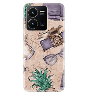 Vivo Y35 Kılıf Resimli Desenli Baskılı Silikon Ananas Camera Glass 1357