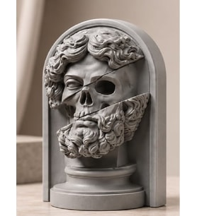 Antik Renklerde Zeus Anatomisi Sürreal Mitolojik Büst Dekoratif Taş Döküm Heykel 25 CM