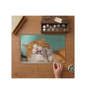 Sevimli Sarı Kedi Tasarımı 240 parça Ahşap Puzzle Ahşap Kutuda MP01959