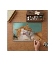 Sevimli Sarı Kedi Tasarımı 240 parça Ahşap Puzzle Ahşap Kutuda MP01959