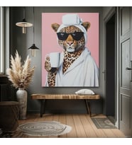 LEOPAR BANYO WC TUVALET GÜZELLİK SALANU KANVAS TABLO EV DUVAR SALON OFİS DÜKKAN DEKARASYON (Akçaağaç)