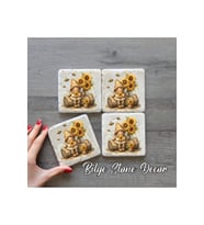 bilge tasarım Stone Decor Taş Bardak Altlığı 4'lü Set 10x10x1 Cm desenli
