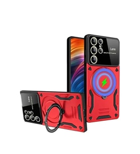 Galaxy S24 Ultra Kılıf Joy Lens Standlı Kapak - Kırmızı