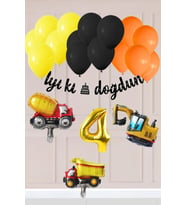 1 Yaş İnşaat Konsept Doğum Günü Balon Seti İnşaat Araçları Tema Balon Zinciri (04)
