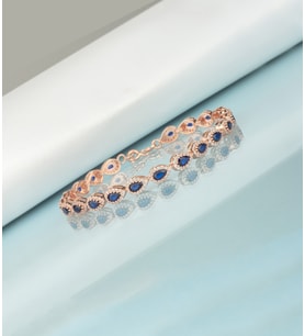 925 Ayar Gümüş Safir Renk Damla Model Bileklik (Rose)