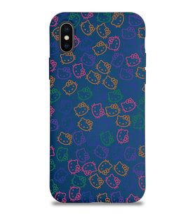 Apple iPhone X Uyumlu Lansman Kılıf Hello Kitty Tasarımlı İçi Kadife Kapak-Lacivert (Şeffaf)