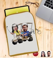 BK Gift Kişiye Özel Sevgililer Karikatürlü Taşınabilir Koruyucu Tablet Kılıfı & Organizer Çanta - Sarı-96