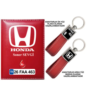 Plakanıza Özel Honda Logolu Kırmızı Ruhsat Kabı ve Anahtarlık