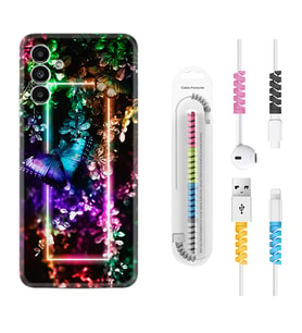 Samsung A23 A31 A32 A50 A51 A52 A53 A70 Kılıf Kablo Koruma Spiral Silikon Butterfly Neon 1684