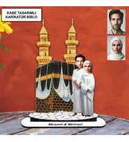 Kişiye Özel Karikatür Kabe Önünde Sevgili Biblo, Hacı Hediyeleri