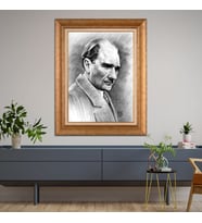 Altın Paspartulu Atatürk  Çerçeveli Tablo C562 (Gold)