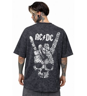 AC DC Highway To Hell Rock Metal Müzik Grubu Sırt Baskılı Unisex Oversize Eskitme Yıkamalı Tişört