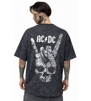 AC DC Highway To Hell Rock Metal Müzik Grubu Sırt Baskılı Unisex Oversize Eskitme Yıkamalı Tişört