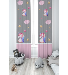 MEKTA HOME BEBEK VE ÇOCUK ODASI Unicorn ve Seksek Desenli 2 Kanat Fon Perde