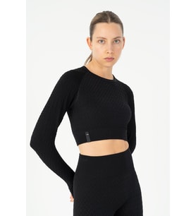 Maraton SlimFit Kadın Bisiklet Yaka Siyah Crop Top