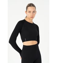 Maraton SlimFit Kadın Bisiklet Yaka Siyah Crop Top