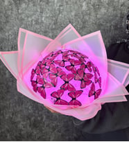 kelebek buketi, hediye ışıklı çiçek (Pudra Pembe)