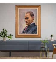 Altın Varaklı Çerçeveli Paspartulu Atatürk Tablo z5220 (Gold)