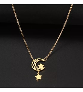 Kişiye Özel 925 Ayar Gümüş Tasarım Ay Yıldız Kolye (Gold)