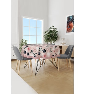 Flowers 4 Çiçek Desenli Yuvarlak Süet Dertsiz Masa Örtüsü