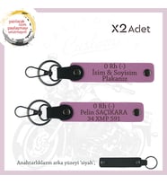 Yol Tutkunlarına İsim Plaka ve 0 Rh (-) Kan Grubu Yazılı Kişiselleştirilmiş x2 Anahtarlık, Pembe-Syh (Çok Renkli)