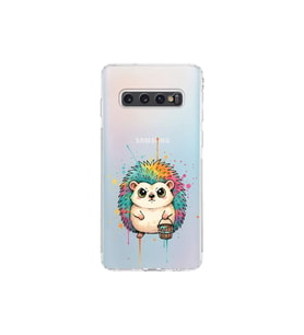Samsung Galaxy S10 ile Uyumlu Splash Kirpi Tasarımlı Şeffaf Silikon Kılıf