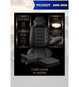 peugeot 2008 2026 Koltuk ve Kılıf uyumlu Minder Lüks Siyah Yastık 2 Minder 2 Yastık
