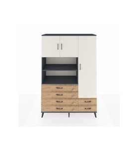 Hyperion Dolap 9 Raflı 6 Çekmeceli 3 Kapaklı 132x44x195 Antrasit-Aytaşı/Çam