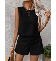 Kadın Kolsuz Bisiklet Yakalı Kısa Bluz Ve Short Ikili Takım