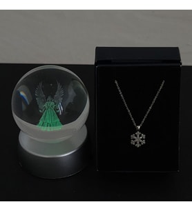 KarKolye Özel Kutuda & Melek Model Cam Küre Işıklı Standlı Set Hediye