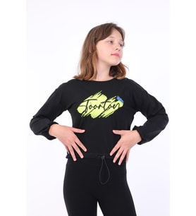 Toontoy Kız Çocuk Baskılı Tişört (Siyah)
