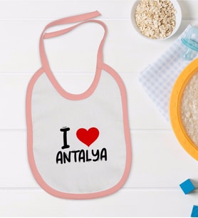 BK Kids I Love Antalya Tasarımlı Pembe Bebek Mama Önlüğü - Model 1