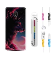 Xiaomi Redmi 8A 8 Pro 9C 9T 10C 11T Pro Kılıf Kablo Koruma Spiral Silikon Wolf and Moon 1380