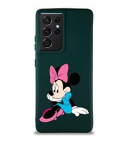Samsung Galaxy S21 Ultra Soft Premier Kapak Minnie Mouse-E Tasarımlı Silikon Kılıf - Yeşil (Şeffaf)