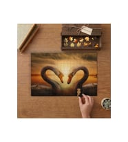 Günbatımı Göl Kuğular Kalp Şeklinde Tasarımı 240 parça Ahşap Puzzle Ahşap Kutuda MP01922