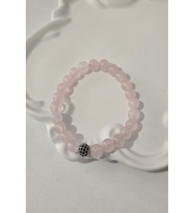 SERTİFİKALI 8 MM ZİRKON TAŞI, PEMBE KUVARS DOĞALTAŞ BİLEKLİK