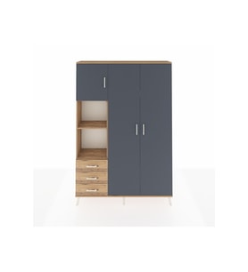 Arges Dolap 6 Raflı 3 Çekmeceli Tek Askılı 132x30x195 Çam-Antrasit/Çam