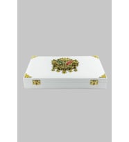 Beyaz Renk Osmanlı Devlet Armalı Geniş Deri Tesbih Kutusu (Siyah)