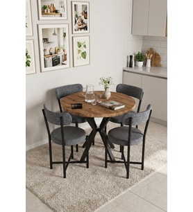 Mutfak Masası 4 Sandalyeli Set 90 Çap Yuvarlak Cafe Balkon Ofis Masa Yemek Takımı Teddy 9860 Gri