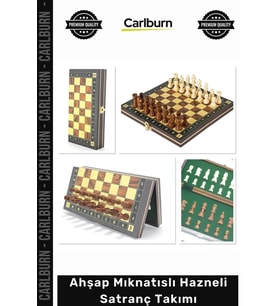 #Satranç Lüks El Yapımı Dekoratif Taşınabilir Profesyonel Ahşap Mıknatıslı Hazneli Satranç Takımı
