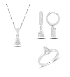 Gümüş Damla Kesim Tektaşlı Set