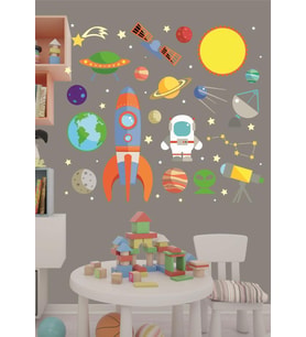 Çocuk odası gezegenleri için uzay elementleri 60 x 50 cm 1 adet Çocuk Odası Duvar Sticker Dekorasyon MD 2 (Karışık)