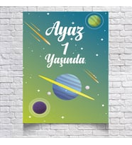 Uzay ve Gezegenler Temalı Doğum Günü Afişi 35X50 cm