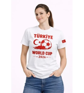 Türkiye World Cup 2026 Baskılı Tişört Futbol Temalı Forma T-Shirt - Beyaz